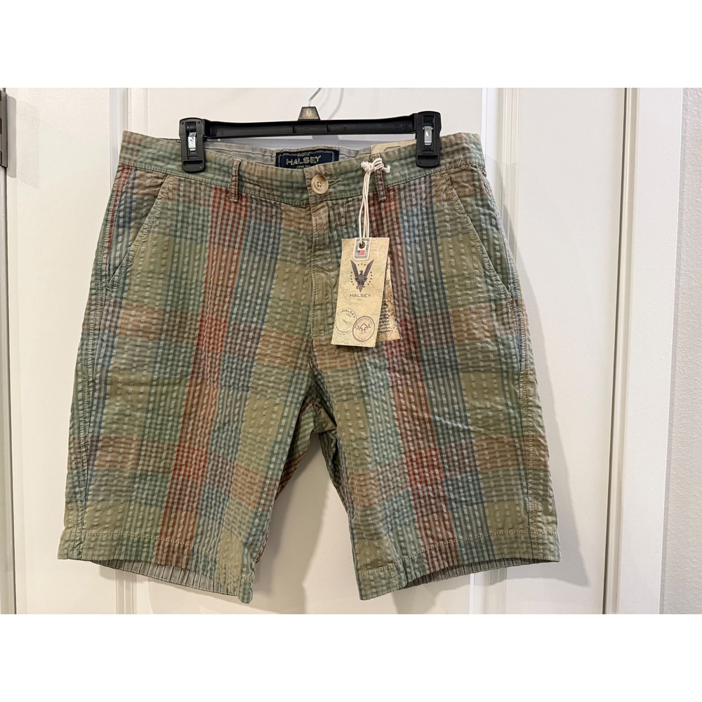 Halsey Vintage 1944 Mens Seersucker Plaid Shorts Green Blue Red Size 33‎ NWT